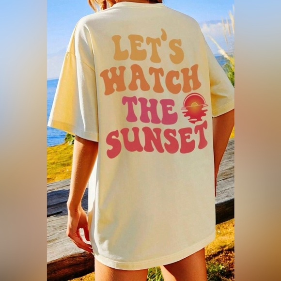 LET'S WATCH THE SUNSET Round Neck T-Shirt - Picture 1 of 5